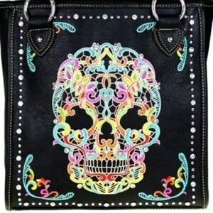 Montana West Black Tote with Multicolor Embroidery with matching wallet